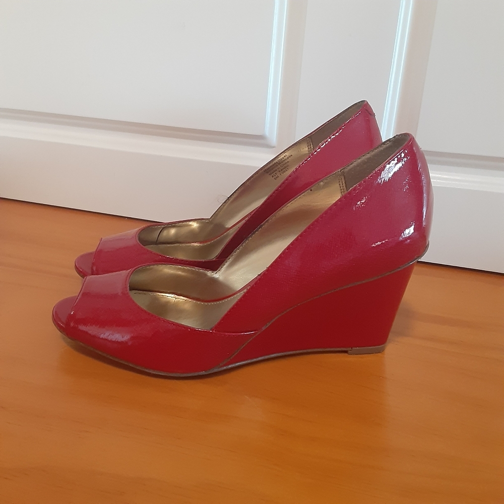Alfani Patent Leather Red Peep Toe Wedge Size 6